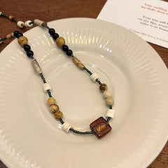 Lunivop Butterfly Pendant Necklace Handmade Bohemian Seed Bead Natural Stone Necklace