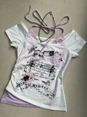 Lunivop Kawaii T-shirt Women Y2k Tops White Vintage Lace 2000s Korea Clothes Femme Cute Slim Sweet Girl Tee Harajuku Tshirts Graphic Tee