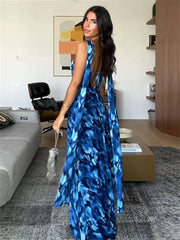 Lunivop Mesh Lace-Up Printed Maxi Dress For Women Scarf Backless Fashion Contrast Slim Party Dress Spaghetti Summer Y2k Dress New