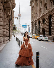 Lunivop Luxury Auburn Prom Dress Floor Length Sequins Beaded Layered Folds Evening Dresses Custom Celebrity Gown A Line Pleated Gowns