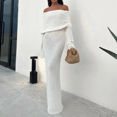 Lunivop Fashion Style Knitted One-Shoulder See-Through Beachwear Cover Up Women's Beach Vacation Sunscreen Dress Elegant Long Dress