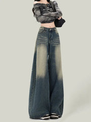 Lunivop Women Streetwear Retro Jeans Loose High Waist Y2K Denim Pants Casual American Harajuku Fall Female Pockets Wide Leg Trousers New