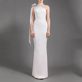 Lunivop Fashion One Shoulder Evening Dress with Black Polka Dot Decosation Straight Prom Gowns Elegant Dinner Party Dress
