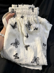 Lunivop Bufferfly Diamond Casual Pants Women Vintage Hole High Waist Wide Leg Trousers Korean Loose Fashion Design Lady Sweet Pants