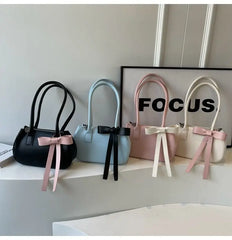 Lunivop Harajuku Bow Pink Shoulder Bags Women 2025 Fairycore Aesthetic Leather Underarm Bag Ladies Versatile Casual Handbag Y2k
