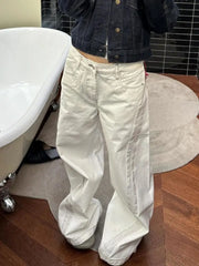 Lunivop White Striped Wide Leg Women Jeans Vintage High Waist 2000s American Style Straight Denim Pants Baggy Streetwear Casual