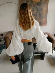 Lunivop New Fashion Lantern Long Sleeves Blouses Woman Casual Loose Hollow Shirt Korean Popular Clothes Vintage Female Tops