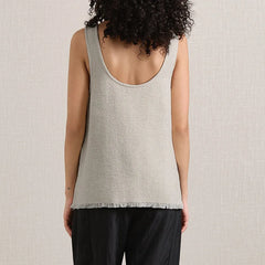 Lunivop Chic Fashion 80% Ramie Women Vest Tops Sleeveless O-neck Side-split Tassels Casual Basic Summer Tank Top Female Elegant Camis
