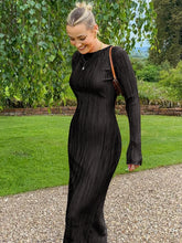 Lunivop Dulzura Autumn Striped Ruched Ruffle Sexy Y2K Clothes Long Sleeve Bodycon Midi Dresses For Women Club Party Elegant Outfit