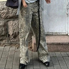 Lunivop Leopard Jeans Women Y2k American Wide Leg Pants High Waisted Korean Style Retro Baggy Jeans Loose Oversized Straight Trousers