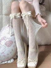 Lunivop 1 Pair Japanese Style Lolita Lace Trim Knee High Socks, Thin Leg Warmers For Women, Bowknot Lace Hollow Heart Leg Warmers, Elega