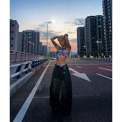 Lunivop Washed Distressed Rivet Jeans for Women Street Fashion Straight Jeans Harajuku Style Hip Hop High Street Y2k Trousers streetwear