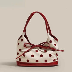 Lunivop Retro Dot Red Handbag Women Versatile Bow Large Capacity Casual Shoulder Bags Ladies Sweet Cute Underarm Bag Aesthetic