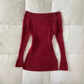 Lunivop Fashion American Vintage Slash Neck Knitted Sweaters Y2k Solid Simple French Streetwear Pullover Casual Autumn Women Clothes