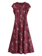 Lunivop Vintage French Style Wine Red Floral Backless Split Midi Dress Elegant Woman Hollow Out Hole Short Sleeve Dresses Vestido