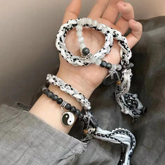 Lunivop Handmade Braided Bracelets for Women Men Chinese Style Charm Double Layer Stackable Bead String Bracelets Adjustable Jewellery