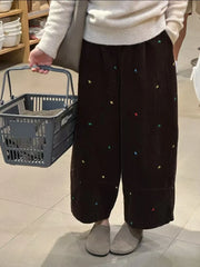 Lunivop New Fall Winter Korean Retro Corduroy Pants Women Embroidered Wide Leg Trousers Plush Lined High Waist Casual Straight Leg Pants