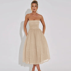 Lunivop Strapless Ruched A Line Elegant Evening Party Prom Ladies Dresses Solid Fashion Women'S Clothes 2024 Korean Outfit