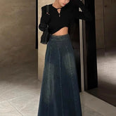 Lunivop Autumn Retro High Waist Denim Half Skirt for Women Flattering Loose A-Line Long Skirt with Chic Look