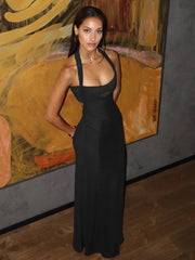 Lunivop Sexy Backless Halter Women Maxi Dress Black Sleeveless Lace Up Evening Dress Female Spring Skinny Elegant Party Clubwear