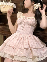 Lunivop Sweet Floral Printed Waist Slimming Square Neck Short Dresses for Women Summer New Spicy Girl Sleeveless A-line Bodycon Dress