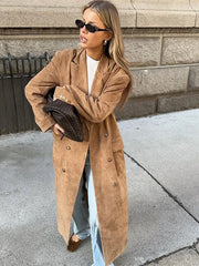 Lunivop Vintage Lapel Double-Breasted Women's Coats Casual Solid Long Sleeved Jackets For Woman Autumn Winter Long Chic Streetwear Tops