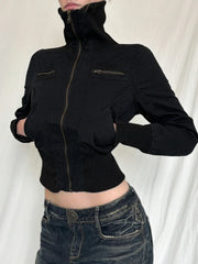 Lunivop Korean Street Style Black Zip Up Turtleneck Slim Long Sleeve Bomber Jackets For Women 2024 Autumn New Fashion Gothic Outwears