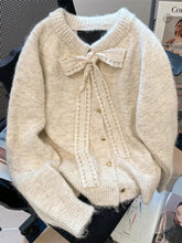 Lunivop Bow Sweet Women Cardigan Korean Long Sleeve Loose O Neck Knitted Sweaters Casual Love Buttons Vintage Lady Fall Winter Tops