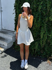 Lunivop Sexy Backless A-line Women Dress White Sleeveless Round Neck Mini Dress Female Summer Loose Casual Streetwear Vestidos