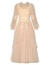 Lunivop Solid Mesh Dresses Women's 3D Flower Nail Bead Long Sleeve Hollow Out Waist Fashion Dress Female 2025 New