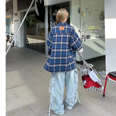 Lunivop Autumn Women's Casual Blue Harajuku Jeans Vintage Washed Aesthetic Loose Pants Y2K Wide Leg Punk Baggy Denim Trouser