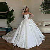 Lunivop Elegant Boat Neck Off Shoulder Beaded Sequin A Line Wedding Dress Backless Illsuion Court Train Tulle Bridal Gown For Women