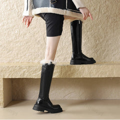 Lunivop Women Long Boots 2025 Winter Warm Plush Knight Boot New Style Side Zipper Waterproof Non Slip PU Leather Platform Cotton Boots