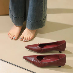Lunivop Women New Comfortable 3cm Low Heels Leather Pumps Lady Elegant Concise Burgundy Shoes Female Fashion Daily Casual Slip On Shoes