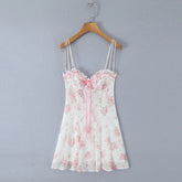 Lunivop Women Wire Bra Wood ears Bow V Collar Push Up Bandage Backless Sling Dress Sexy Floral Print Night Out Party Summer Robe