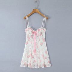 Lunivop Women Wire Bra Wood ears Bow V Collar Push Up Bandage Backless Sling Dress Sexy Floral Print Night Out Party Summer Robe