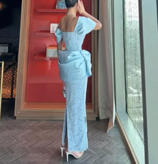 Lunivop High Quality Customized Strapless Off Shoulder Blue Striahght Robe Designer Luxe Soirée Party Dresses Luxury Vestido Longo