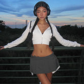 Lunivop Hooded Solid Hiah Waist Hat Zipper Basic Long Sleeve Sports Simple Tops 2024 Y2K Fashion Warehouse Casual Clothing