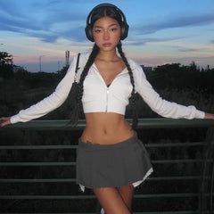 Lunivop Hooded Solid Hiah Waist Hat Zipper Basic Long Sleeve Sports Simple Tops 2024 Y2K Fashion Warehouse Casual Clothing