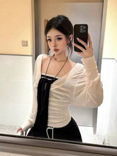 Lunivop Korean Style Two-piece Set T Shirt Women Elegant Sweet Striped Transparent Tees Fashion Loose Streetwear White Tops