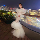 Lunivop Luxury Lace Korea Mermaid Wedding Dresses Lace Beading Ruffles Tulle Bridal Gown Photos Shoot Long Sleeve Bride Dress