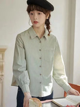 Lunivop Preppy Style Retro Striped Shirt Women Long Sleeve Elegant Sweet Blouse Japan Casual Pocket Fall Female Simple Vintage Tops New