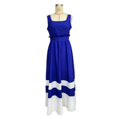 Lunivop Female Navy Beach Dress Fashion Casual Slash Neck Spaghetti Straps Summer Sleeveless High Waist Street Long Sundress