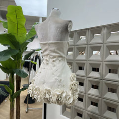 Lunivop Fashion Women Dress White Strapless 3D Flowers Above Knee Female Summer Birthday Party Dresses New Tide