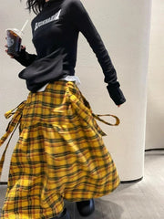 Lunivop Vintage Plaid Skirt Women Y2k Japanese Style Long Skirt Harajuku Streetwear Fashion Retro A-line Midi Skirts Aesthetics