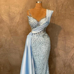 Lunivop Glitter Sequin Prom Dresses For Engagement Sheer Neck Pleats Mermaid Formal Evening Gowns Birthday Party Wear