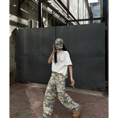 Lunivop Autumn Vintage American Style Camouflage Girl Pants Loose Straight Leg Cargo Pants Casual Trousers Hip Hop Streetwear Wash