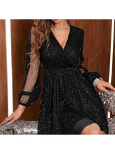 Lunivop Women's S-2XL Size New elegant evening dress with mesh and gold sprinkled solid V-neck patchwork long skirt sexy dress