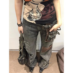 Lunivop Women Black Jeans Hip-hop Fashion Vintage Streetwear Y2K Wide Leg Jean High Waist Winter Female Trouser Baggy Denim Pants