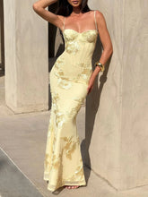 Lunivop 2000s Floral decoration spaghetti strap Elegant French backless solid color long evening dress emo women's banquet Bodycon Dress